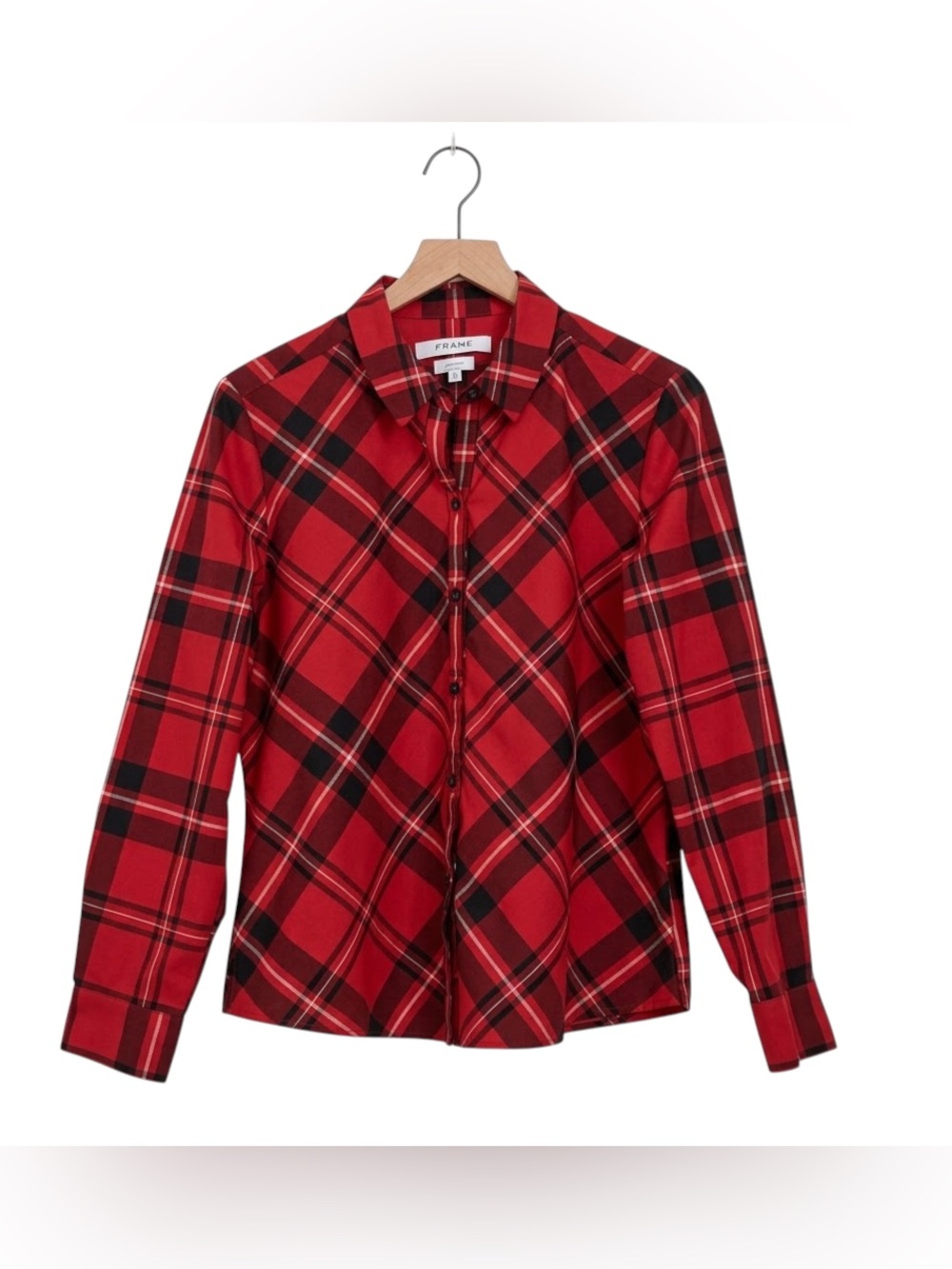 Foxcroft Red Plaid Wrinkle Free Shaped Long Sleeve Button Down Shirt size 12P